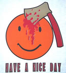 have a nice day axe in head smiley face vintage t-shirt iron-on heat transfer